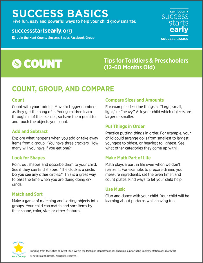 Count, Group, and Compare Tip Sheet - Toddlers & Preschoolers