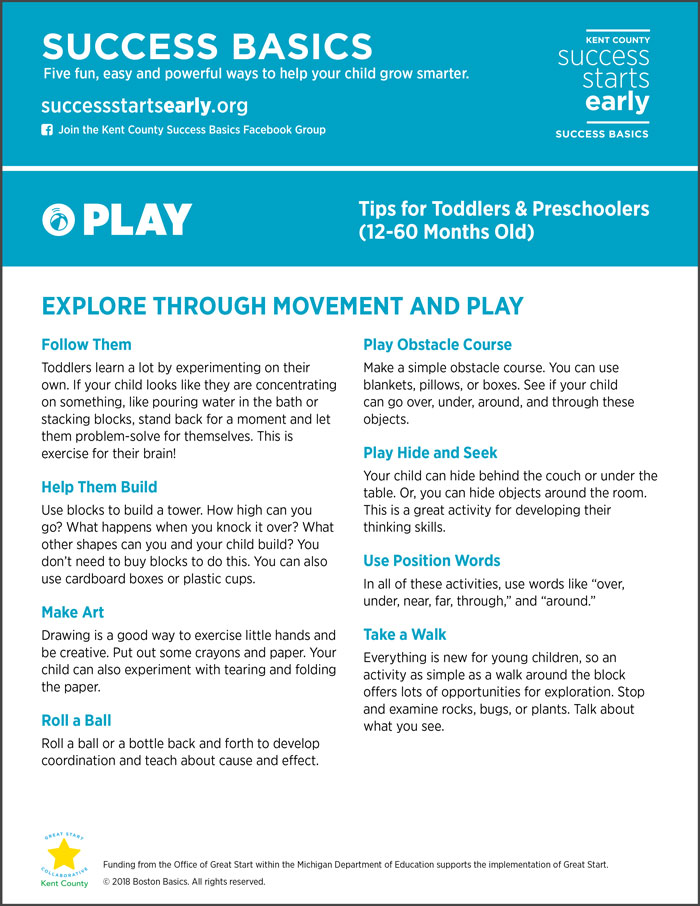 Explore Through Movement and Play Tip Sheet - Toddlers & Preschoolers