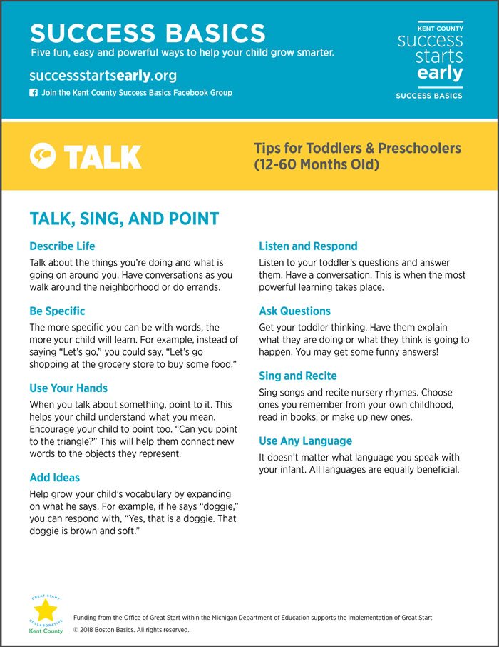 Talk, Sing, and Point - Toddler & Preschooler Tip Sheet